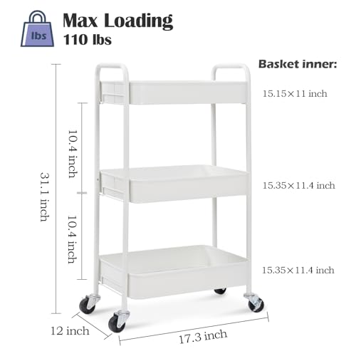 Modern TOOLF 3-Tier Rolling Cart - Metal Utility Storage