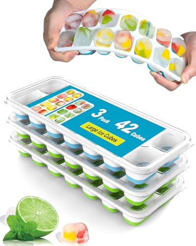 Classic 3 Pack Ice Cube Trays with Lid for Freezer,