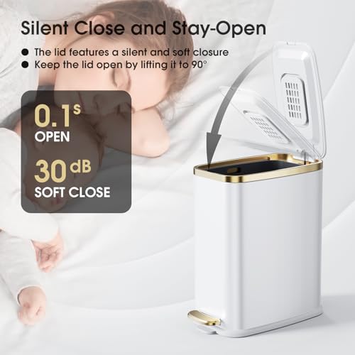 CEROELDA Small Bathroom Trash Can with Lid Soft Close-5L/1.3 Essentials