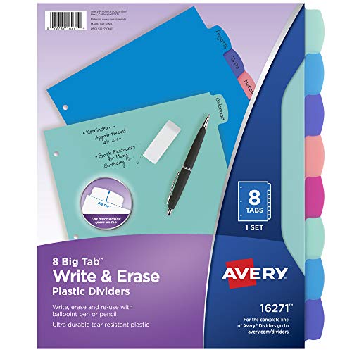 Classic Avery Write & Erase Dividers for 3 Ring Binders, 8 for Daily Use